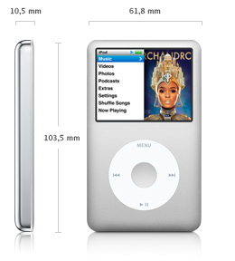 iPod classic mit Abmessungen
