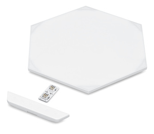 Close-up view shows how Connect+ unit fits into a Nanoleaf Shape panel.