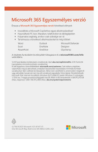 A különböző Microsoft-csomagok összehasonlító táblázata, amelyben látható, hogy a Microsoft 365 Egyszemélyes verzió a Word, az Excel, a PowerPoint, az Outlook és a OneNote prémium változatát tartalmazza felhőtárhellyel és egyéb lehetőségekkel kiegészítve.