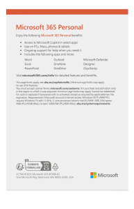 Comparison chart of different Microsoft packages shows that the Microsoft 365 Personal version offers premium versions of Word, Excel, PowerPoint, Outlook, and One Note, as well as cloud storage, and more.
