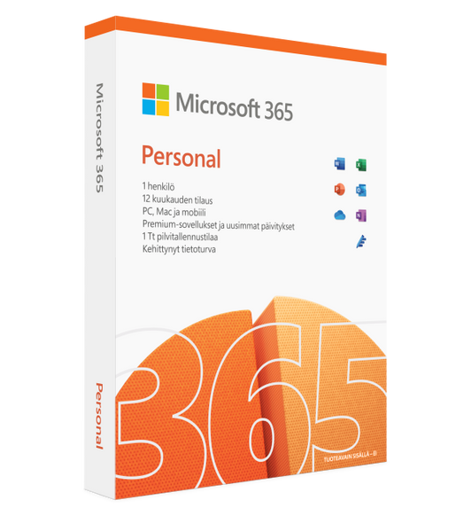 Microsoft 365 Personal voidaan tilata vuodeksi. Tilaus sisältää Premium-tason Office-apit ja sähköpostin yhdelle käyttäjälle.