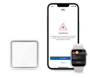 Als de Eve Water Guard een lekkage detecteert, krijg je meteen een melding op je iPhone, iPad of Apple Watch.