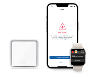 Wenn der Eve Water Guard Wasser erkennt, bekommst du eine Mitteilung in Echtzeit auf deinem iPhone, iPad oder deiner Apple Watch.