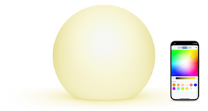La lampe à DEL Eve Flare, en jaune, et l’app iPhone affichant les options de couleur.