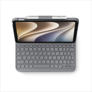 Logicool Keyboardを使うと、完璧な角度で文字入力、映画鑑賞、スケッチができる。ケースがiPadの周囲にぴったりとフィットし、衝撃や傷から守る。