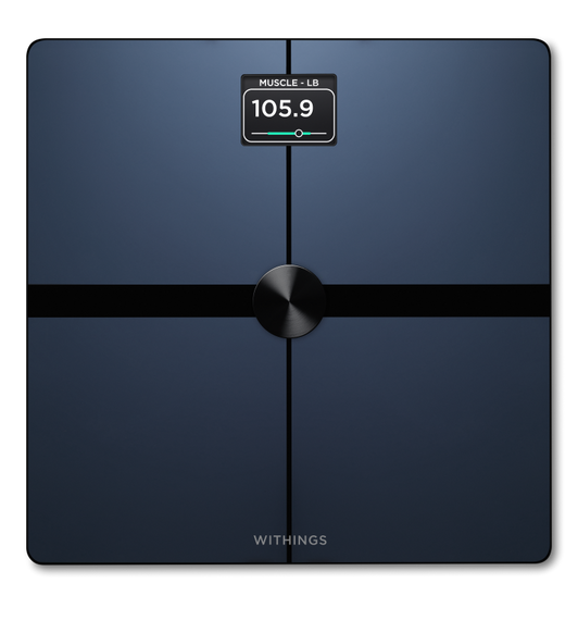 The Withings Body Smart - Advanced Body Composition Wi-Fi Scale features a high-resolution color screen and sensors.