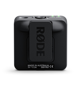 Back of RODE Wireless ME microphone with mounting clip.