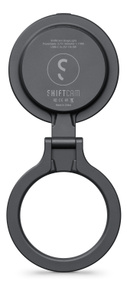 Achterkant van de Magnetic SnapLight, uitgeklapt bij het scharnier, met MagSafe-ring onder en ShiftCam-logo boven