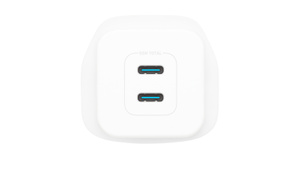 Angled side exterior, Anker 50W charger, plug folded in