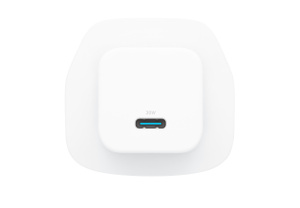 Angled side exterior, Anker 30W charger, plug folded in