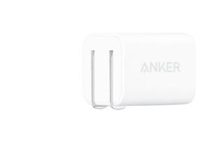 Angled side exterior, Anker 30W charger, plug folded in