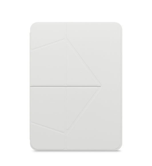 MOFT Float Folio for iPad Air, white color, front exterior, flap folded over and closed, rounded corners, Apple Pencil in holder at right