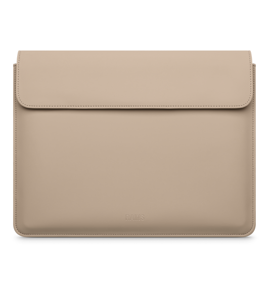 Rains 16-inch Laptop Portfolio for iPad and MacBook, front exterior, beige color, round corners, protective flap folder over at top