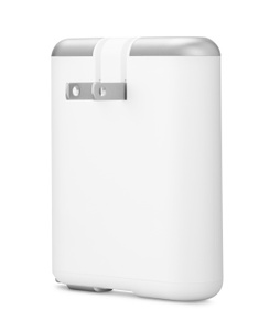 Nimble Wally Stretch 30W Wall Charger + 5K Battery with Retractable Cable, back and side exterior, white colour, silver top, fold-down plug