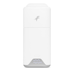 Nimble PowerStack Wall Charger, front exterior, white color, Smart Digital Display battery percentage indicator at bottom, display text reads: 100%, Nimble elephant logo at top