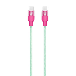Scosche StrikeLine Cable, green colour, USB‑C connector on each end, Scosche logo on both ends