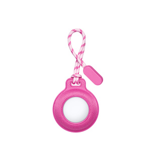 mophie loop AirTag Puck, Rückseite, Farbe: Pink, pinke Trageband­schlaufe oben befestigt, AirTag eingesetzt