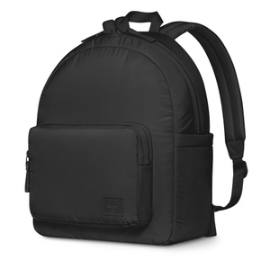 Herschel Cloudform Backpack XL, side exterior, black color, front zippered pouch. Black zippered closure at top. Shoulder straps on back