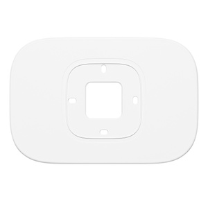 Schneider Home Smart Thermostat Trim Plate, front exterior, white color, rectangular shape, rounded corners, recessed center, centered square cutout, four screw holes