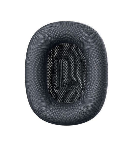 AirPods Max Ear Cushions in Midnight, wrapped in mesh textile, embroidered letter L inside