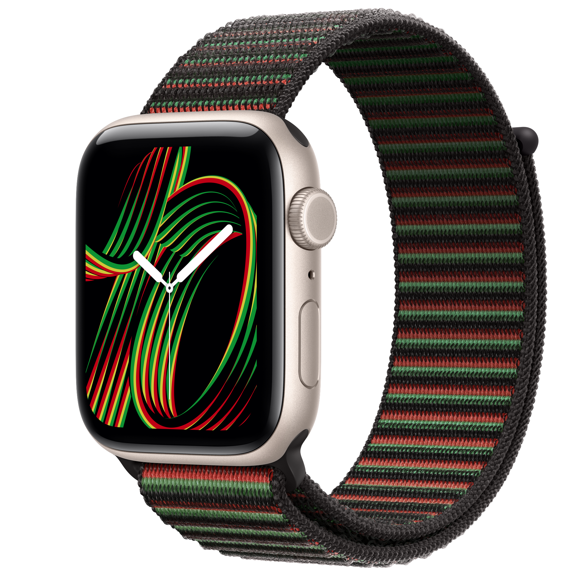 Apple Watch SE 3 GPS + Cellular, 44mm Starlight Aluminum Case with Black Unity Sport Loop - Unity Rhythm