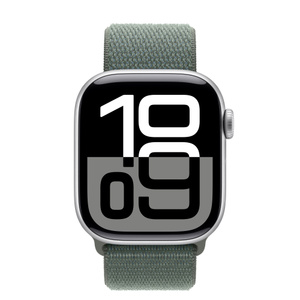 Apple Watch Series 10 GPS, 42-mm Silver Aluminium Case with Sage Sport Loop