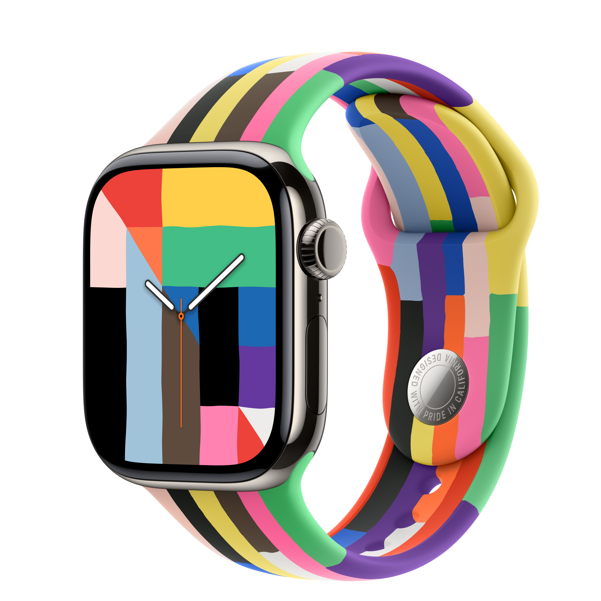 Apple Watch Series 11 GPS + Cellular, 42mm Natural Titanium Case with Pride Edition Sport Band