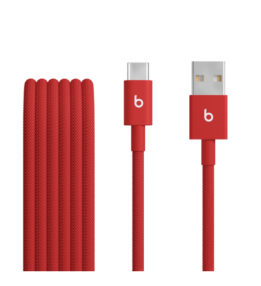 Opletený kabel Beats USB‑C / USB‑C (1,5m) v jasně červené.