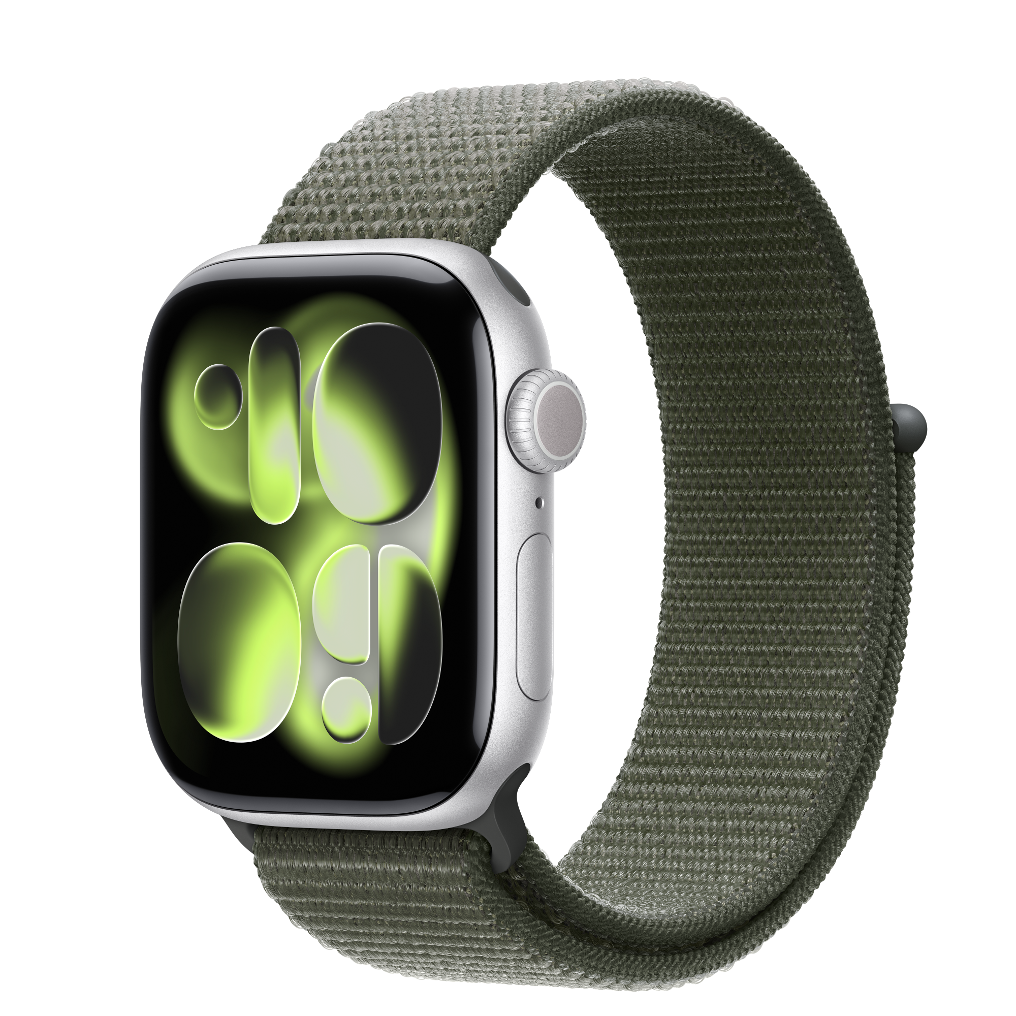Apple Watch Series 11 GPS + Cellular - Boîtier 42 mm en aluminium argent - Bracelet sport à rabat forêt