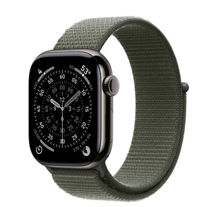 Apple Watch Series 11 GPS + Cellular, 42mm Slate Titanium Case with Forest Sport Loop