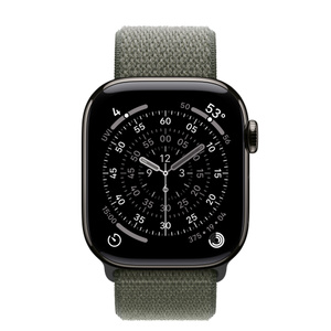 Apple Watch Series 11 GPS + Cellular, 42mm Slate Titanium Case with Forest Sport Loop