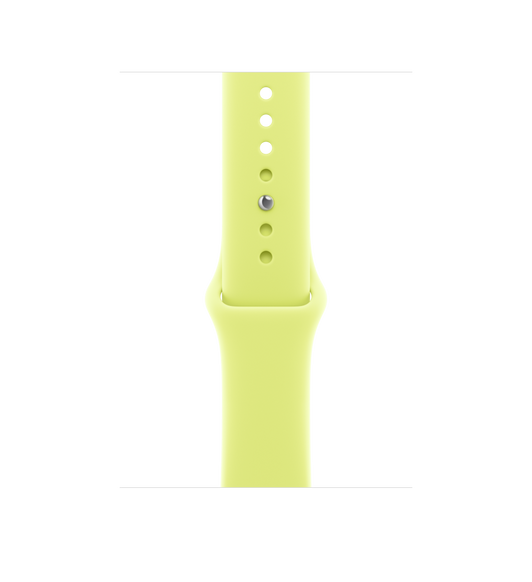 Sport Band, neon yellow, smooth fluoroelastomer rubber, adjustment holes centered, silver pin-and-tuck closure