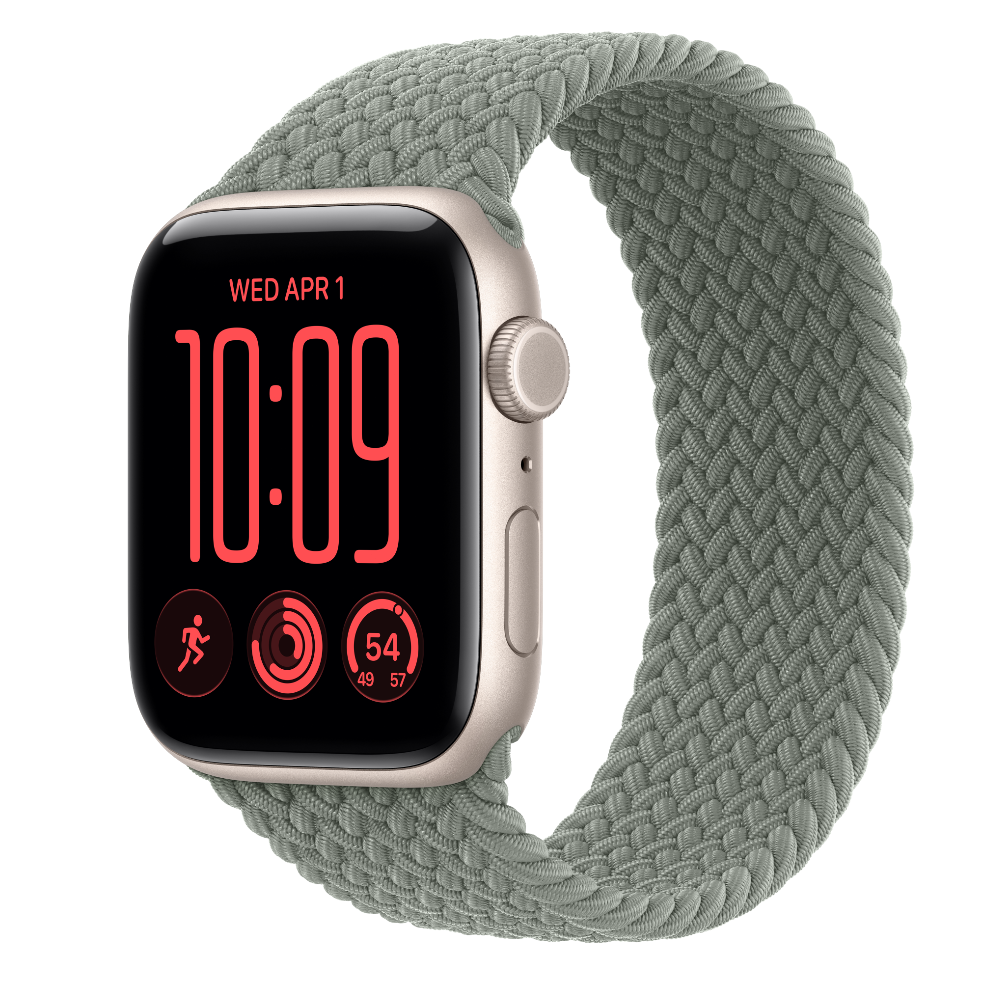 Apple Watch SE 3 GPS + Cellular, 44mm Starlight Aluminum Case with Green Gray Braided Solo Loop