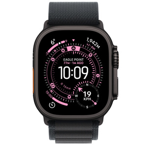 Apple Watch Ultra 3 GPS + Cellular 49mm Black Titanium Case, Black Alpine Loop Front view