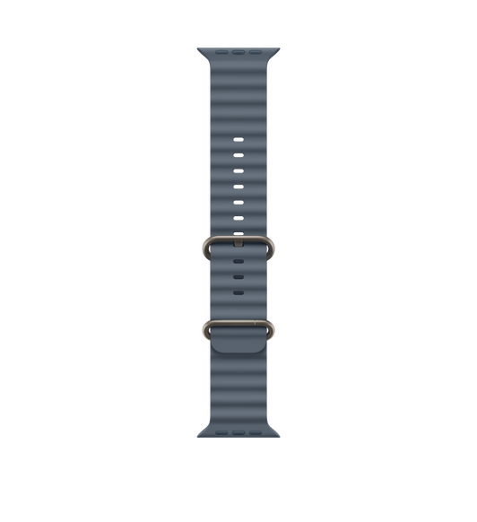 Ocean Band, anchor blue colour, tubular fluoroelastomer rubber, adjustment holes centred, titanium buckle closure
