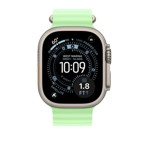 49mm Neon Green Ocean Band Extension Natural Titanium Finish Apple