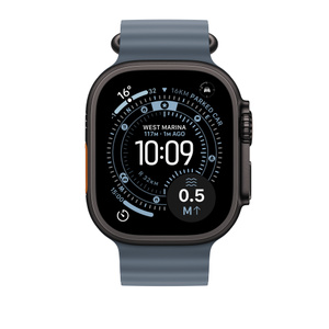 Ocean Band, anchor blue color, tubular fluoroelastomer rubber, adjustment holes centered, titanium buckle closure