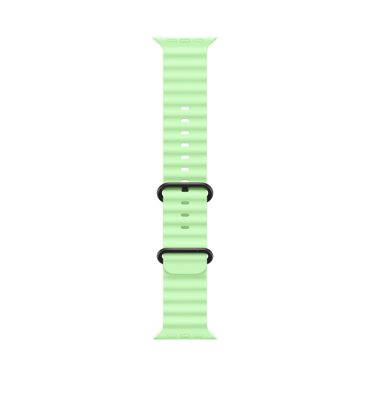 Ocean Band, neon green colour, tubular fluoroelastomer rubber, adjustment holes centred, titanium buckle closure