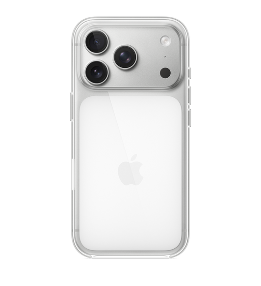Capa transparente para iPhone 17 Pro, encaixada em um iPhone 17 Pro na cor prateada.