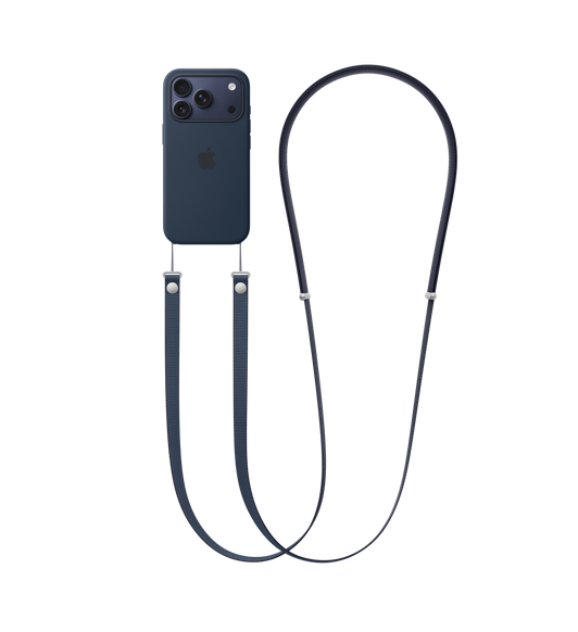 Bandoulière attachée à la partie inférieure droite et inférieure gauche d’une coque en silicone pour iPhone 17 Pro