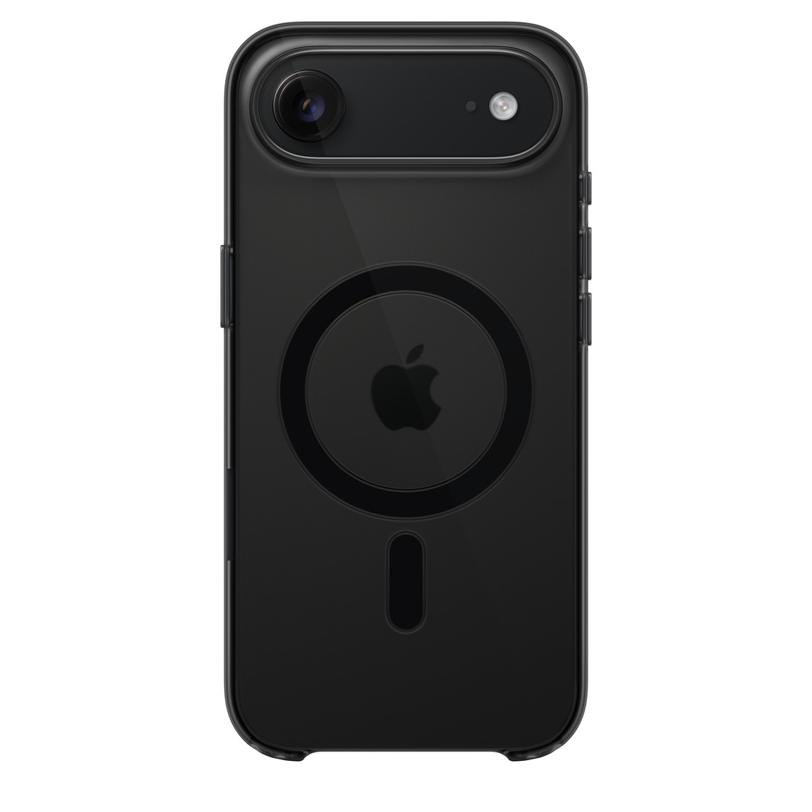 iPhone Air Clear Case in Shadow color, attached to iPhone Air in Space Black color