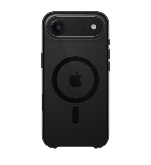 Funda con MagSafe para el iPhone Air, color sombra, funda transparente, acoplada a un iPhone Air, color negro espacial, parte trasera, círculo de MagSafe en negro