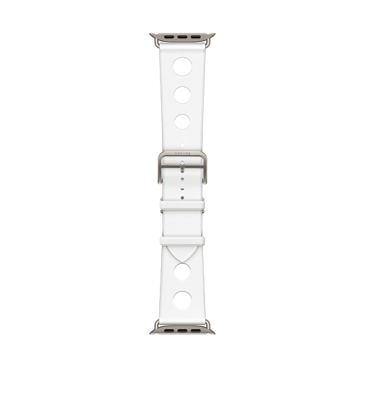 Scub’H Diving Hermès Ultra strap, blanc colour, rubber material, circular cutouts, centred adjustment holes, natural titanium buckle and connecting hardware