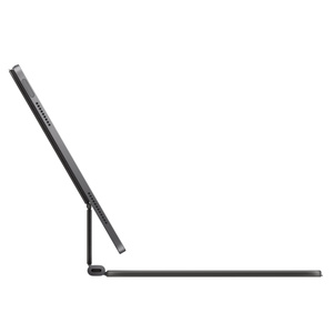 Magic Keyboard til iPad Air vises. iPad Air er festet til den tynne, selvbærende designen. Det tynne tastaturet er utformet i aluminium.