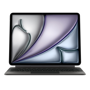 iPad Air připnutý k Magic Keyboardu v orientaci na šířku, černý