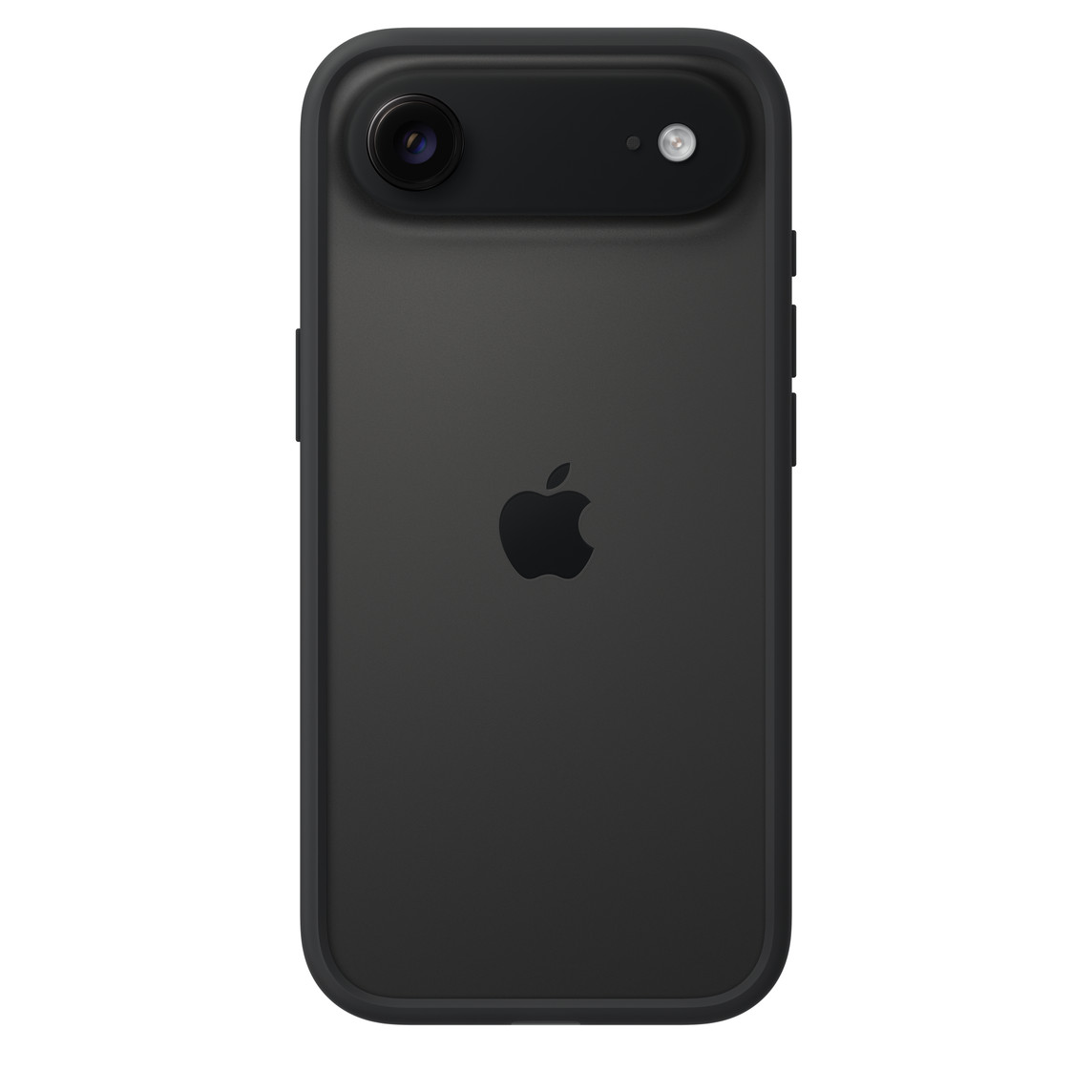 Silicone Bumper in black color, attached to iPhone Air in Space Black color, the case covers the perimeter with the back of the iPhone exposed