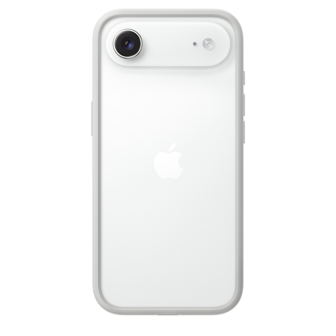 Silicone Bumper in light gray color, attached to iPhone Air in Cloud White color, the case covers the perimeter with the back of the iPhone exposed
