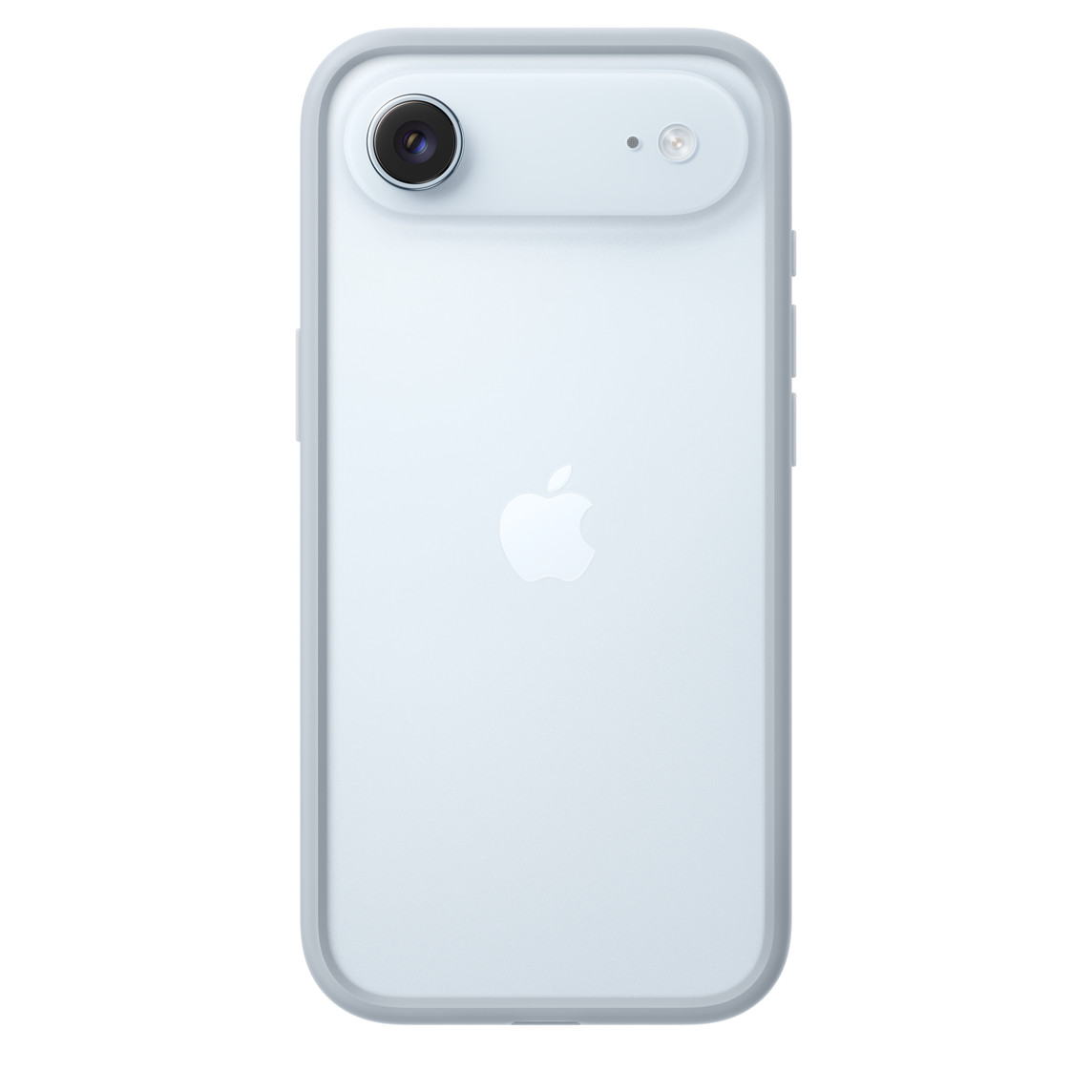 Silicone Bumper in light blue color, attached to iPhone Air in Sky Blue color, the case covers the perimeter with the back of the iPhone exposed