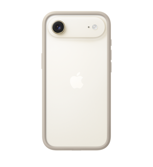 iPhone Air Bumper, tan color, attached to iPhone Air, light gold color, the case covers the perimeter with the back of the iPhone exposed