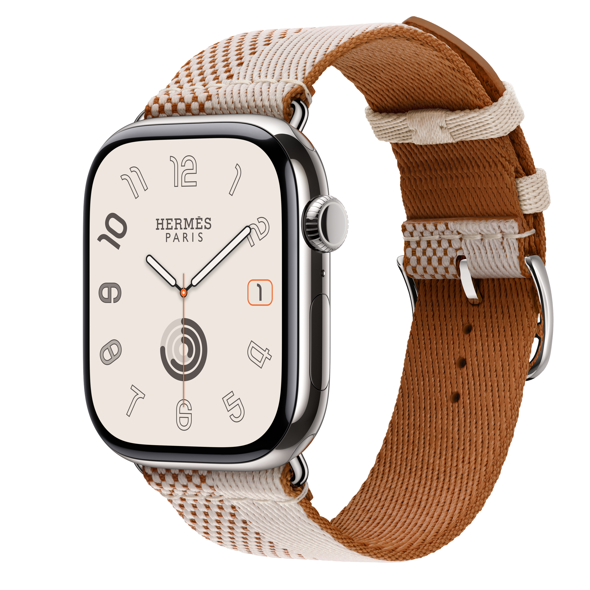 Apple Watch Hermès Series 11 GPS + Cellular, 46mm Silver Titanium Case with Écru/Écru Toile H Double Jeu